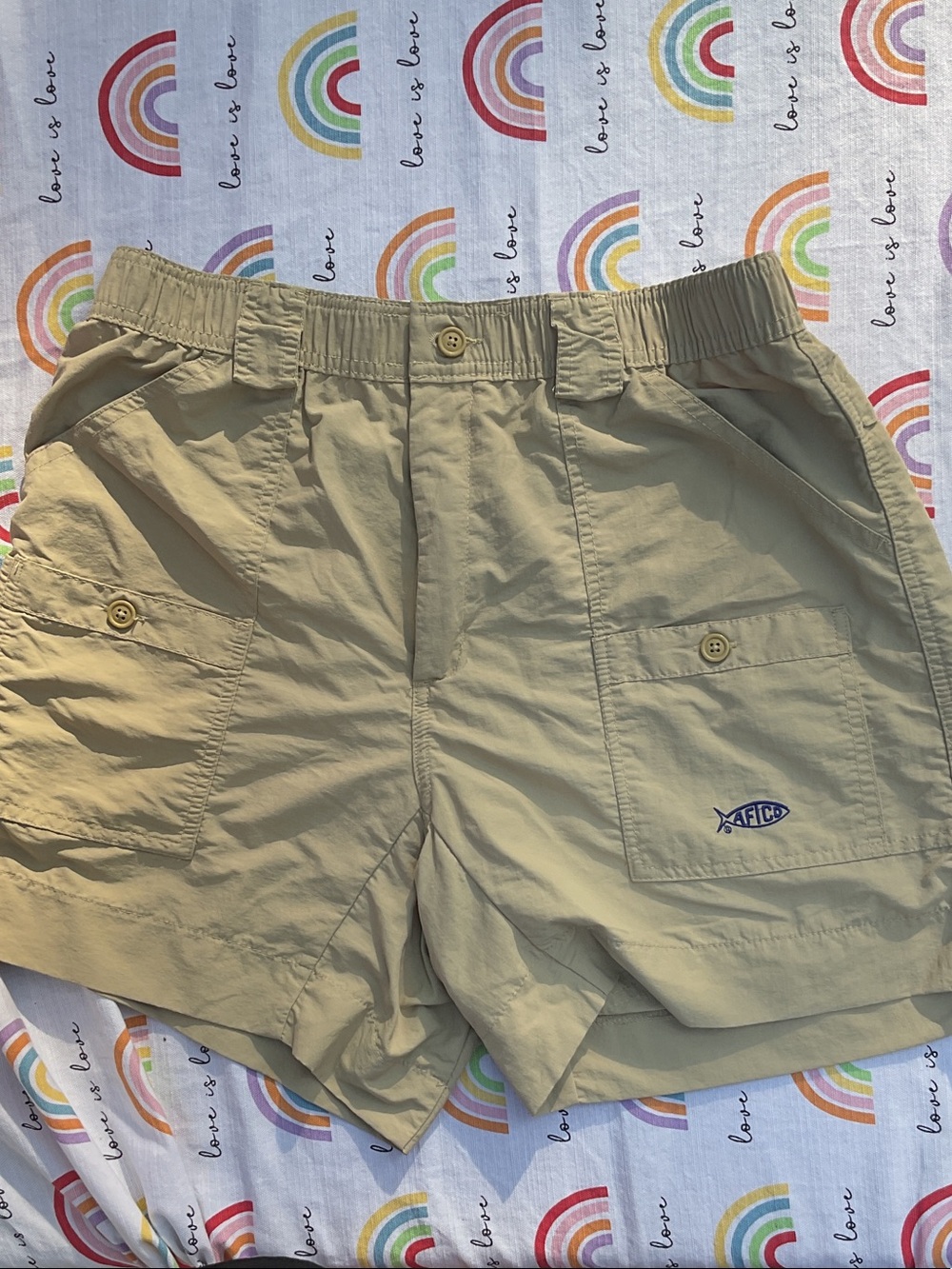 AFTCO Khaki Lightweight Cargo Shorts with Logo
